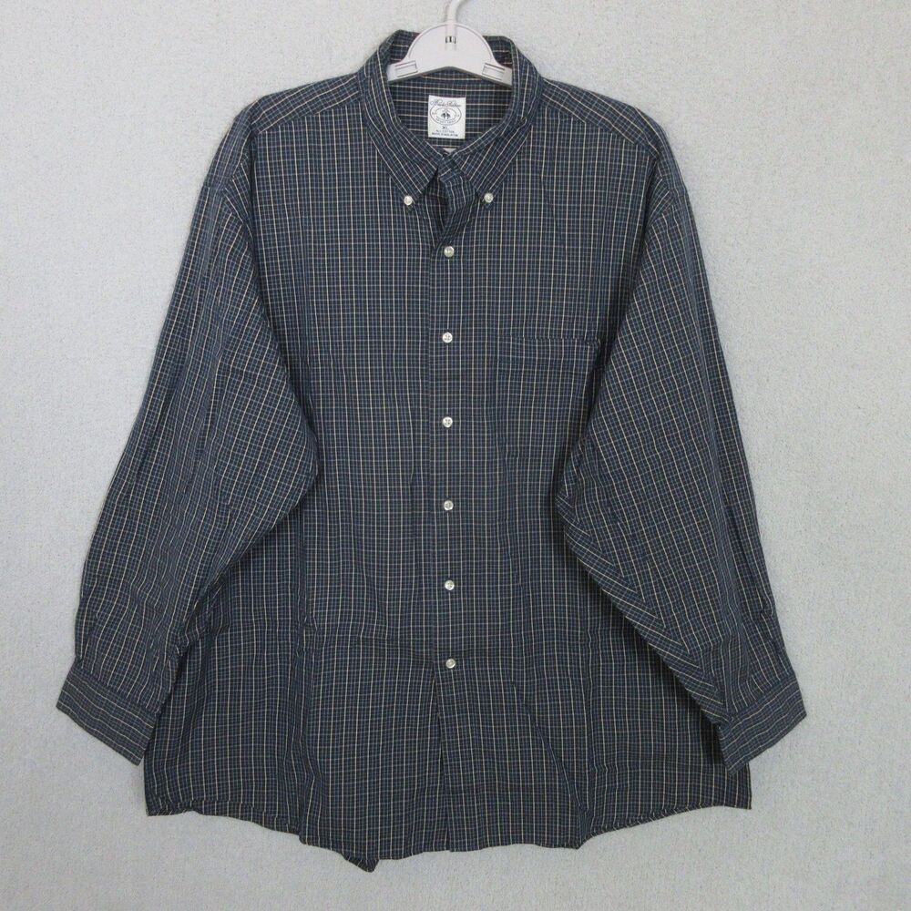 Brooks Brothers Button Down Shirt Mens XL Long Sleeve Plaid Cotton Navy Blue
